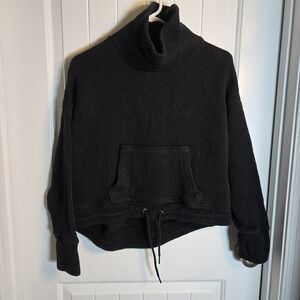 Sweaty Betty Sweater Womens Medium Black Mock Neck Pullover Sz 8 Kangaroo Pocket